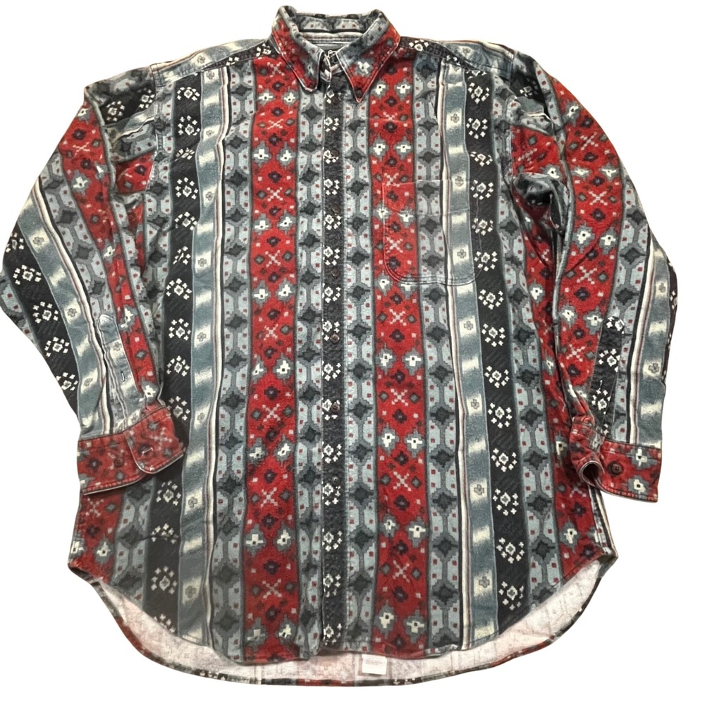 Vintage Woolrich Mens Large Flannel Shirt Southwestern Aztec Cotton USA Red Blue